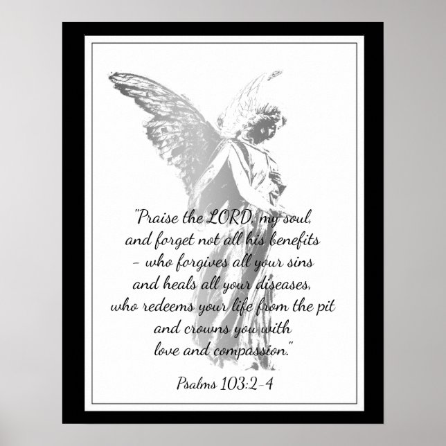 Psalms 103:2 Comforting Healing Bible Quote Angel Poster (Framsidan)