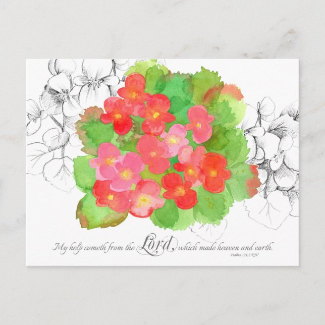Psalms 121 Prayer Card Orange Begonia Flowers Vykort (Framsida)