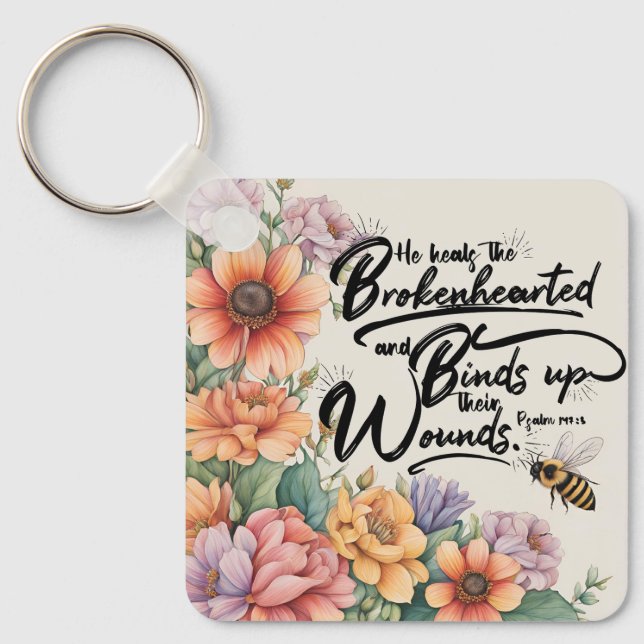 Psalms 147:3 Christian Bible Verse Image Nyckelring (Framsida)