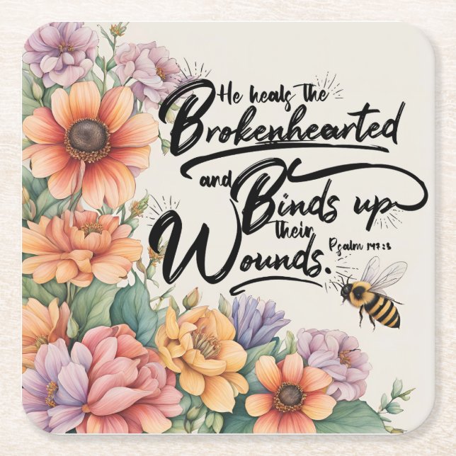 Psalms 147:3 Christian Bible Verse Image Underlägg Papper Kvadrat (Framsidan)