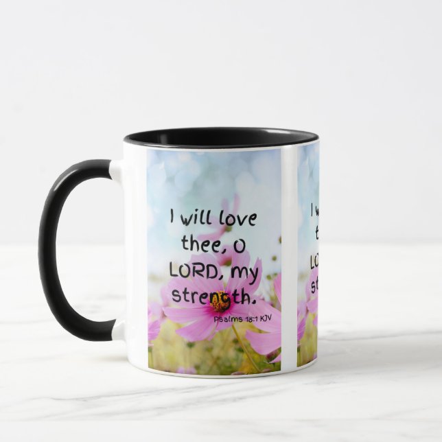 Psalms 18:1 KJV Bible Verse Pic Two-Tone Mugg (Vänster)