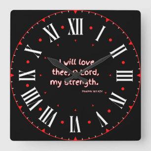 Psalms 18:1 KJV Bible Verse Roman Numeral II Fyrkantig Klocka