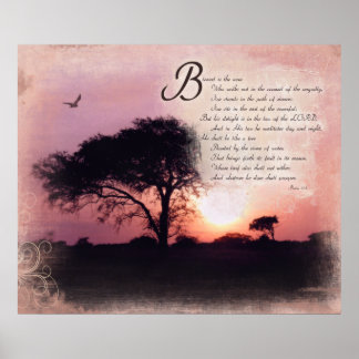 Psalms 1:1-3 Välsignat är mannen - Uppmuntring Poster