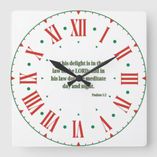 Psalms 1:2 KJV Bible Verse II Roman Numeral Fyrkantig Klocka