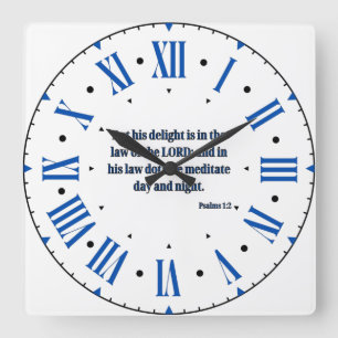Psalms 1:2 KJV Bible Verse Roman Numeral Fyrkantig Klocka