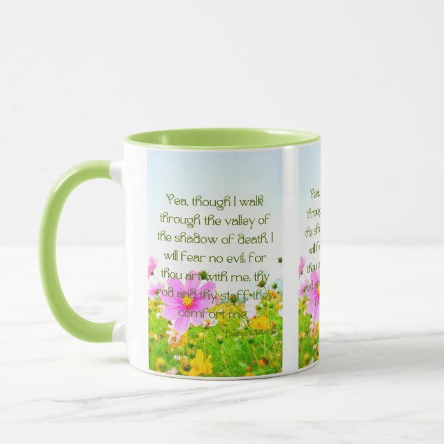 Psalms 23:4 KJV Bible Scripture Pic Two-Tone Mugg (Vänster)
