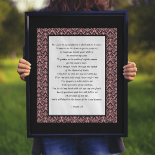 Psalms 23 Rosa & Black Damask Poster