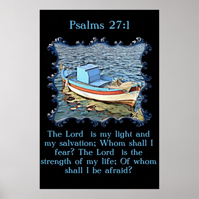Psalms 27:1 med en gammal båt i lugnens hav. poster (Framsidan)