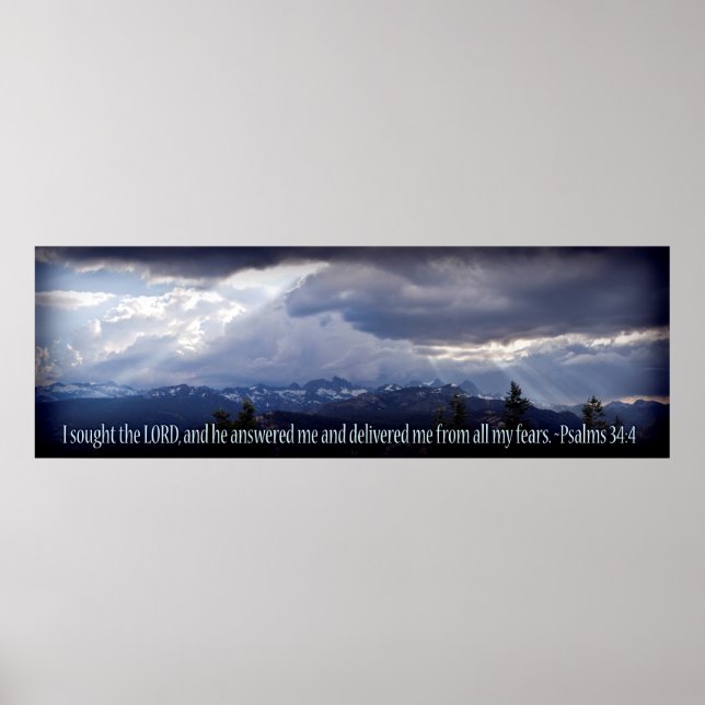 Psalms 34:4 panoramabilt för mörk poster (Framsidan)