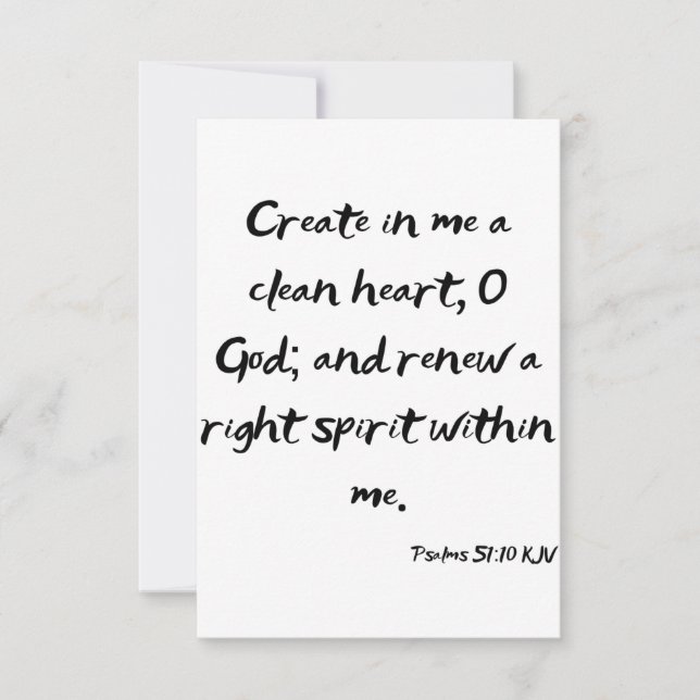 Psalms 51:10 KJV Bible Scripture Greeting Card Kort (Framsida)