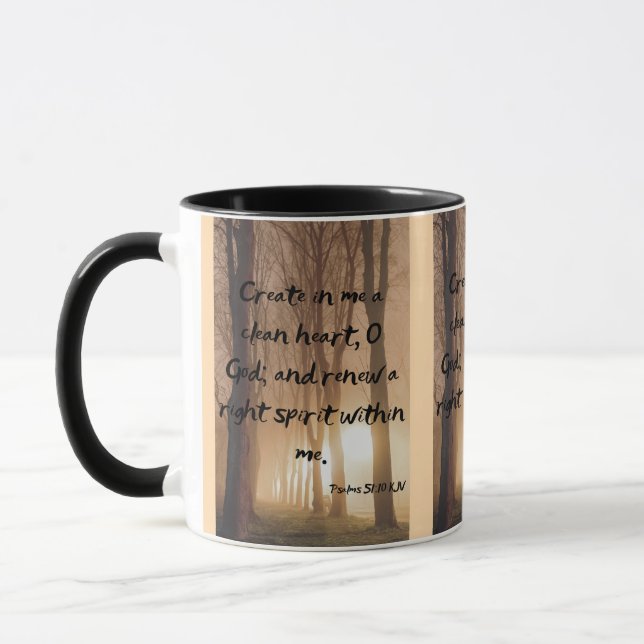 Psalms 51:10 KJV Bible Scripture Pic Two-Tone Mugg (Vänster)