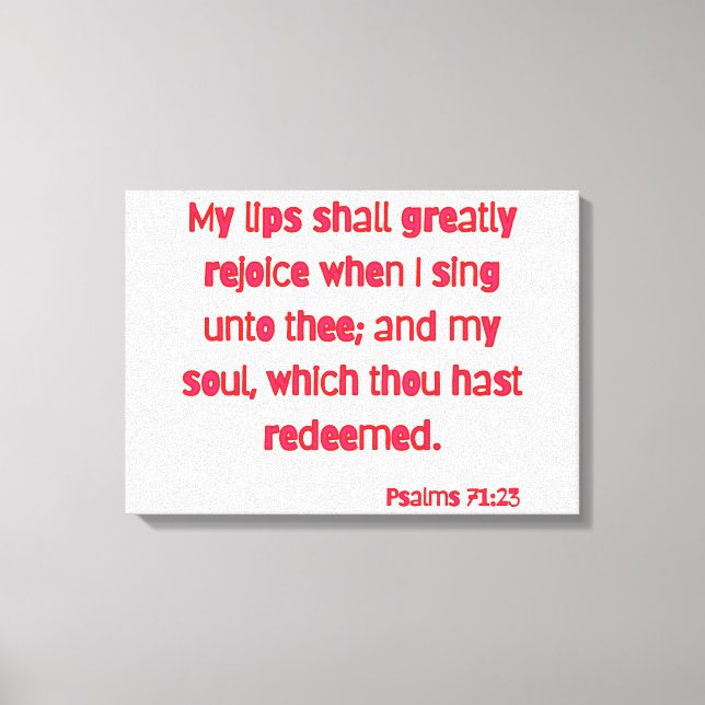 Psalms 71:23 Bible Verse KJV Wall Art Canvastryck (Framsida)