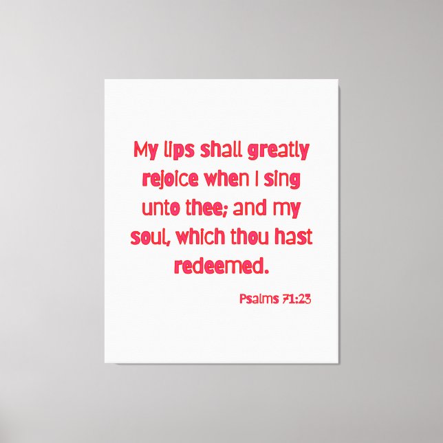 Psalms 71:23 Bible Verse KJV Wall Art Canvastryck (Framsida)