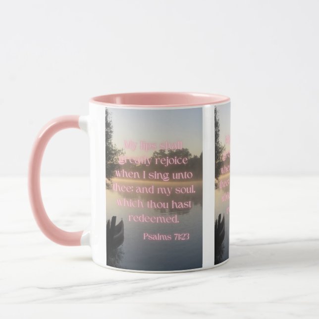 Psalms 71:23 KJV Bible Verse Pic Two-Tone Mugg (Vänster)