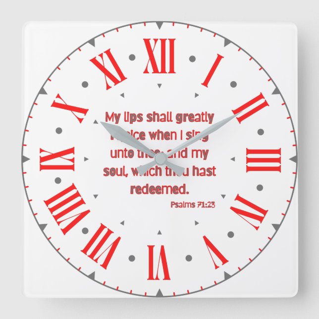 Psalms 71:23 KJV Bible Verse Roman Numeral Fyrkantig Klocka (Framsida)