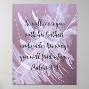 Psalms 91:4 kommer att täcka dig med sina fjädrar poster