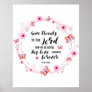 Psalms Bible Verse Christian Ge Tack Blommigt Poster