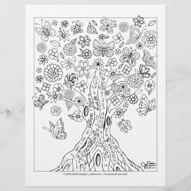 Psalms Bible Verse Flowers Butterfly Coloring Page (Framsida)