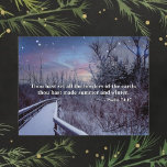 Psalms Bible Verse Winter Twilight Himlar Woodland Helg Vykort<br><div class="desc">En fredlig promenad genom frostigt vinter-skogar under en drömmande vriden himlar. Psalms-vern från Kung James Heliga Bible: Psalms 74:17 - Du har satt hela gräns på jorden: du har gjort sommar och vinter. Hälsning och på baksidan är anpassade.</div>