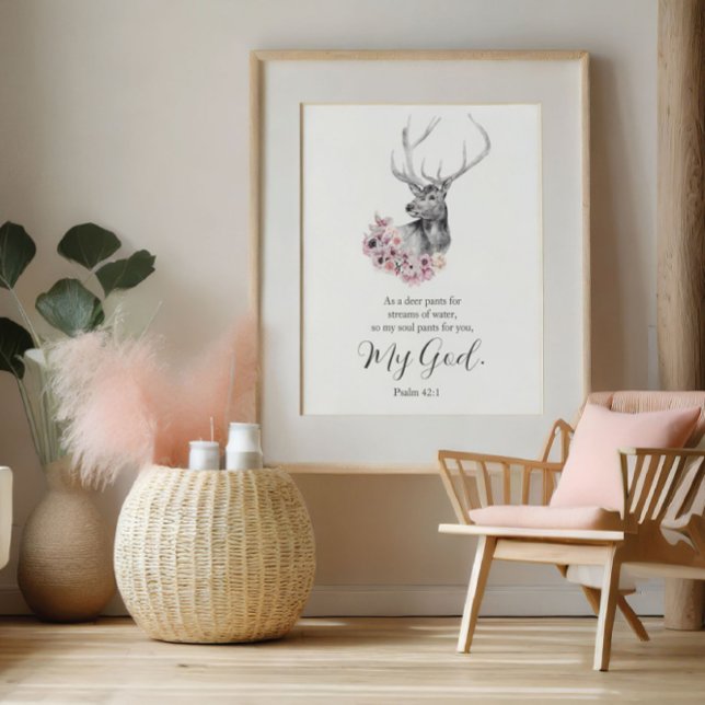 Psalms Watercolor Hjort with Flowers Poster (Psalms Watercolor Deer with Flowers Poster)
