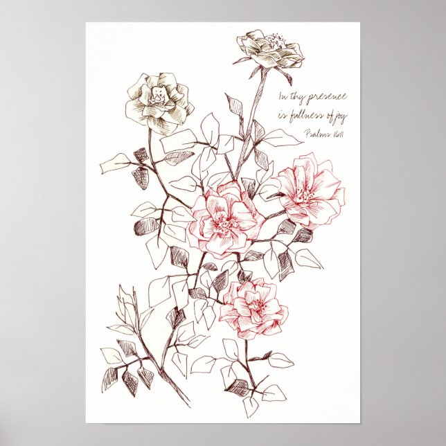Psaltaren 16:11 Skrift Bibelvers Ros Blommor  Poster (Framsidan)