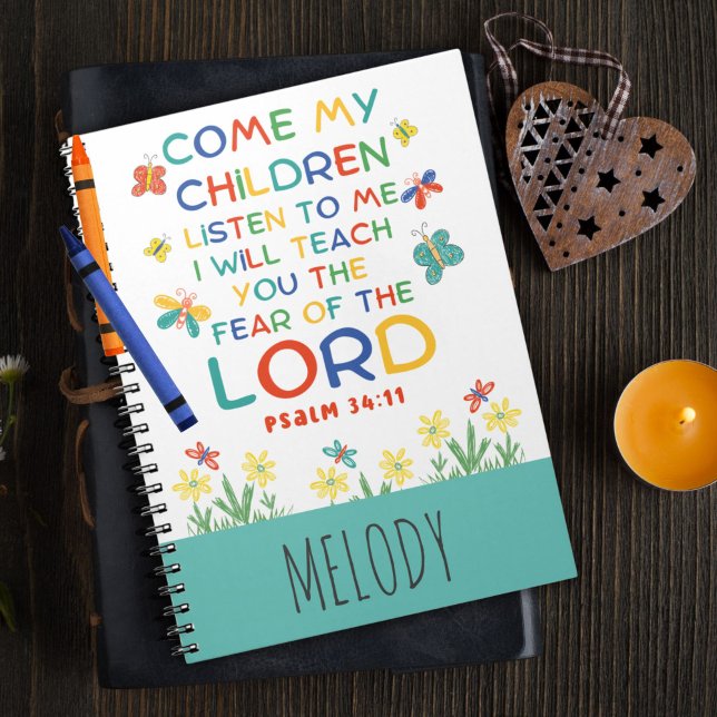 Psaltaren 34:11 söt bibelvers för barn anteckningsbok (Skapare uppladdad)