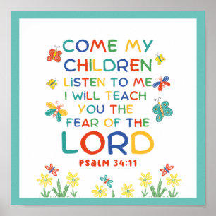 Psaltaren 34:11 söt bibelvers för barn poster