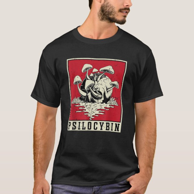 Psilocybin Retro Psychedelic Magic Mushroom Vintag T Shirt (Framsida)