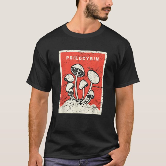 Psilocybin T Shirt Retro Psychedelic Magic Mushroo (Framsida)