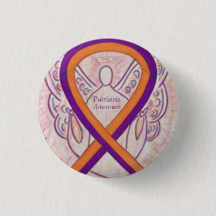 Psoriasis Awareness Ribbon Angel Anpassningsbar Bu Knapp