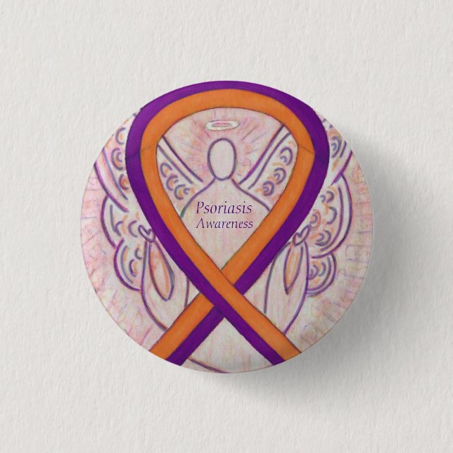 Psoriasis Awareness Ribbon Angel Anpassningsbar Bu Knapp (Framsida)