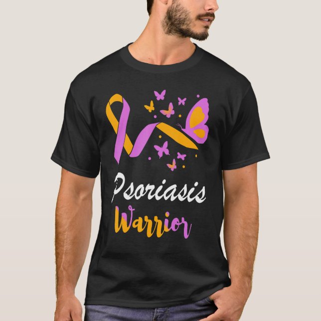 Psoriasis Warrior Butterfly Support Lavender & Ora T Shirt (Framsida)
