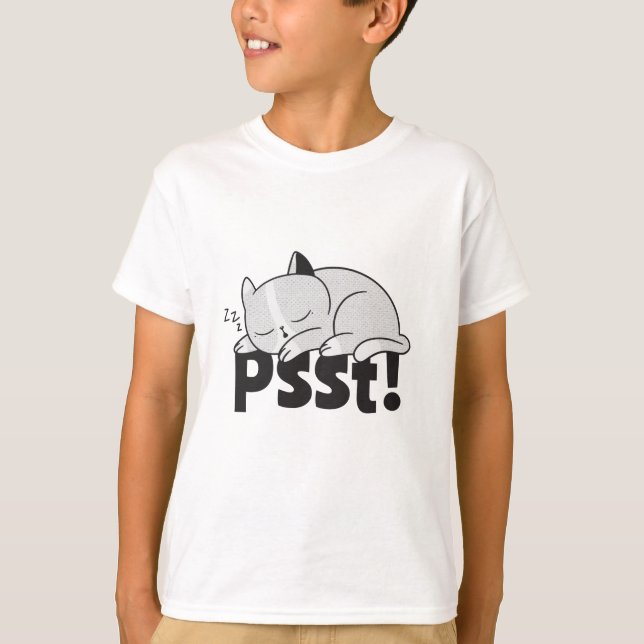 Psst Lazy-katten sover T Shirt (Framsida)
