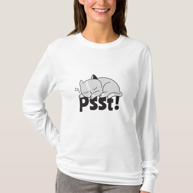 Psst Lazy-katten sover T Shirt (Framsida)