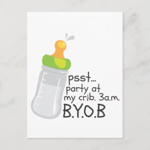 PSST Party på mitt brott. 3.00. BYOB Inbjudan Vykort