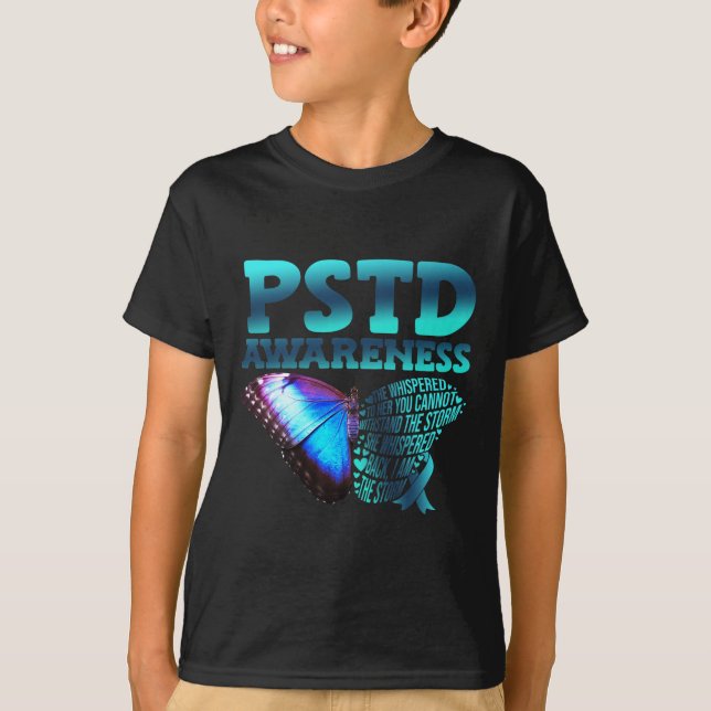 PSTD-medvetenhet Knapp för posttraumatiskt Stressa T Shirt (Framsida)