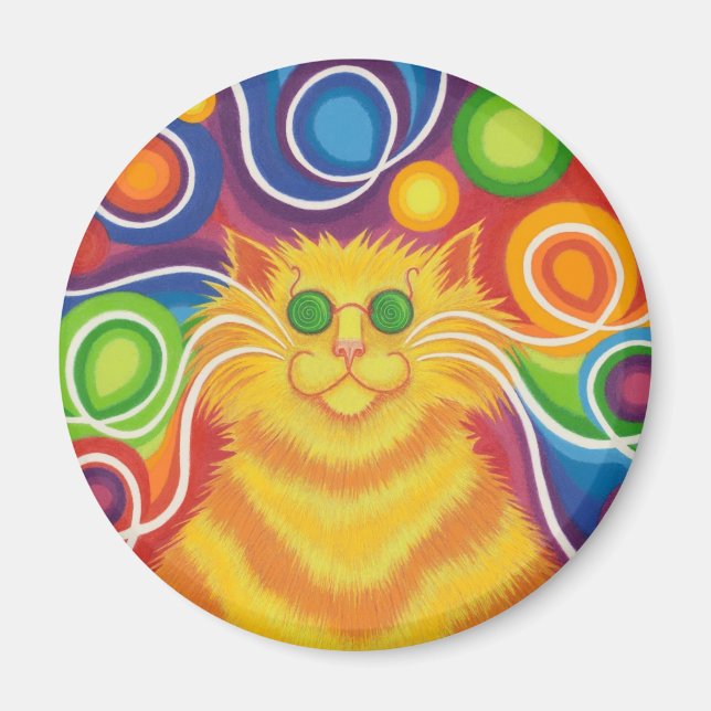 Psy-cat-delic fridge-magnet round magnet (Framsidan)