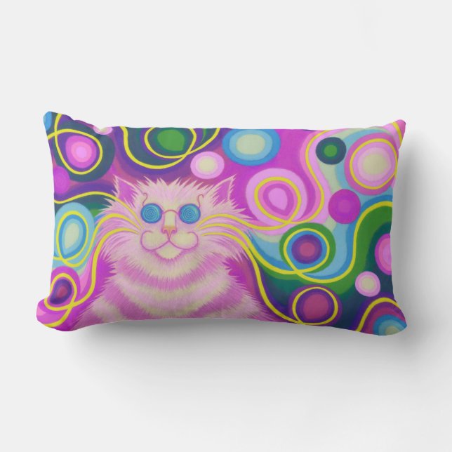 Psy-cat-delic Rosa dekorativ kudde (Framsida)