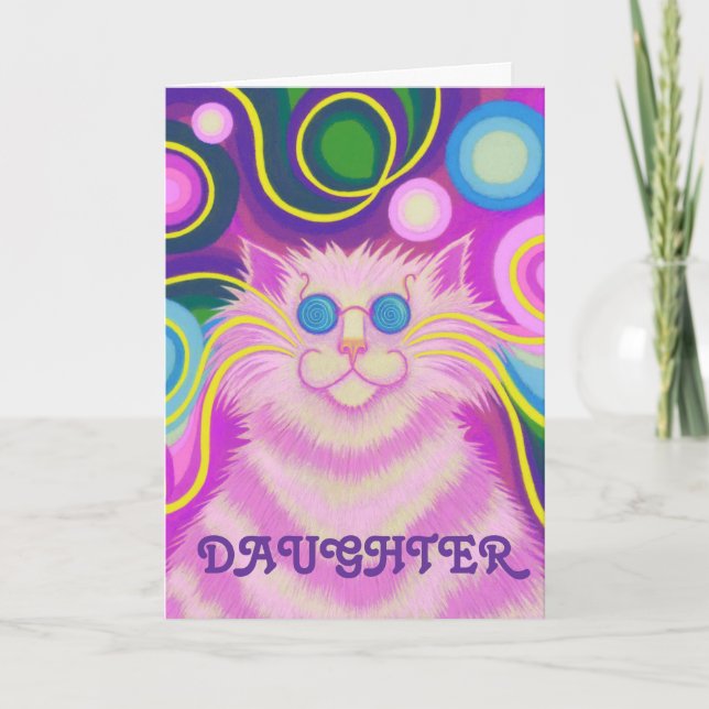 Psy-cat-delic Rosa 'Dotter'-födelsedagskort Kort (Framsida)