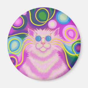 Psy-cat-delic Rosa-kylskåp, runt Magnet