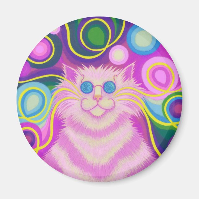 Psy-cat-delic Rosa-kylskåp, runt Magnet (Framsidan)