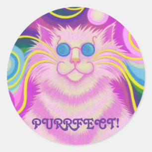 Psy-cat-delic Rosa 'Purrfect!' rund dekal Runt Klistermärke