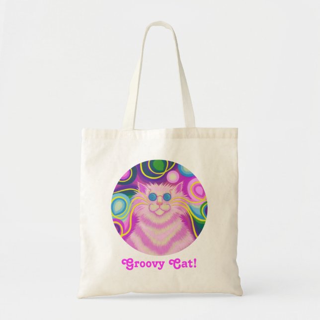 Psy-cat-delic Rosa round 'Groovy Cat' to the bag Tygkasse (Framsidan)