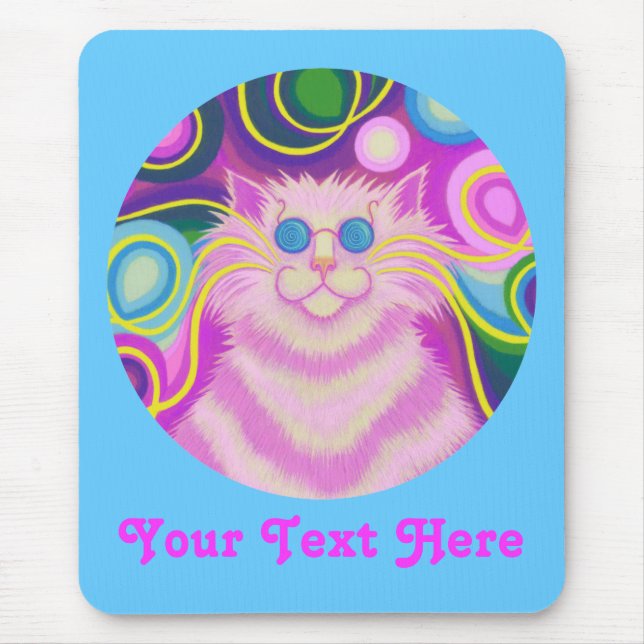 Psy-cat-delic rosa round 'Your Text' blue moussat Musmatta (Framsidan)