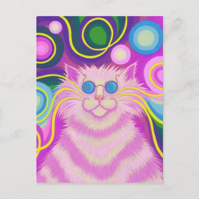 Psy-cat-delic Rosa vycard-lodrät Vykort (Framsida)