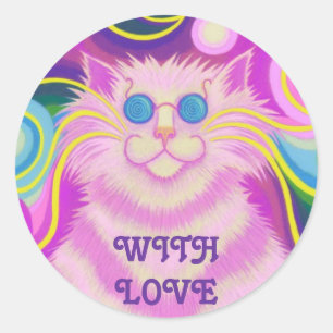 Psy-cat-delic Rosa 'With Kärlek' round-dekal Runt Klistermärke