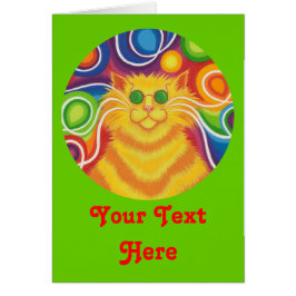 Psy-cat-delic round 'Your Text' Card-grönt Hälsningskort