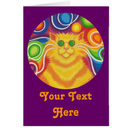 Psy-cat-delic round 'Your Text' Card-lila Hälsningskort