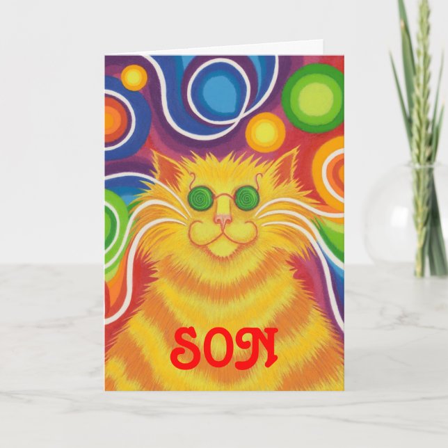 Psy-cat-delic 'Son'-kort för födelsedagspresent Kort (Framsida)