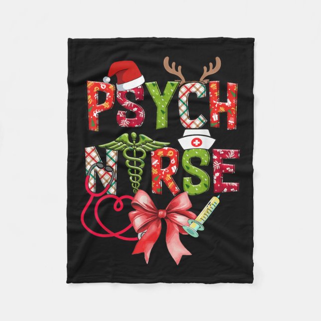 Psych Nurse Christmas Cute Coquette Christmas Bow  Fleecefilt (Framsidan)